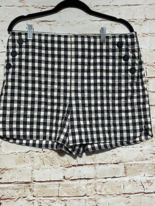 Women Ann Taylor Loft Size 12 Side Zip Blue White Gingham Chino Shorts (O) - Picture 1 of 6