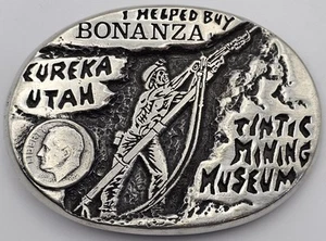 Vtg Belt Buckle Gary Prazen Eureka Utah Tintic Mining Museum Bonanza Silver Dime - Picture 1 of 8