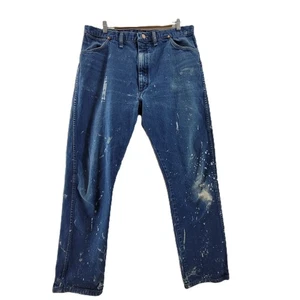 Vintage Wrangler 13MWZ Denim Jeans 40x34 blau distressed Lack gespritzt 35x32 USA - Bild 1 von 18