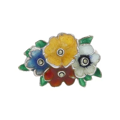 Brosche 925/000 Sterling Silber Emailliert, mit Markasit, getragen 25322847 - Bild 1 von 3