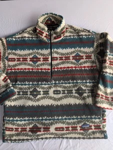 Patagonia Vintage 1994 Sacajawea Ivory Print Synchilla Fleece 1/4 Zip Sz L Aztec - Picture 1 of 15