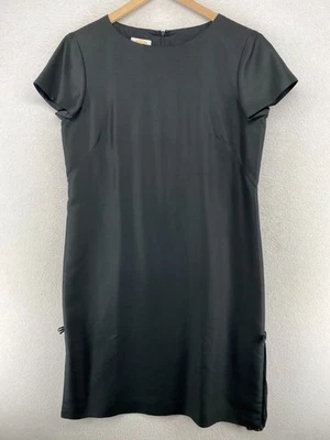 TALBOTS Dress 14 Pure Silk Short Sleeve Back Zip Pleated Chiffon Side Hem Black - Image 1 of 4