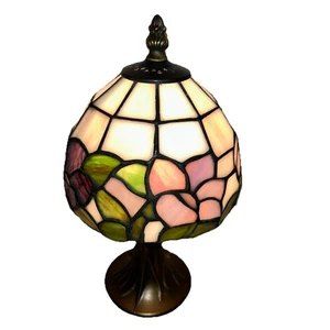 Vintage 11" Tiffany Style Stained Glass Floral Table Desk Lamp Light Works  - Picture 1 of 3