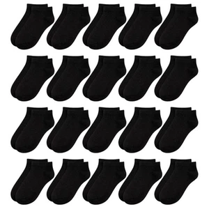 20 Pcs Kids Half Cushion Ankle Socks Black 4-6 Years - Picture 1 of 7