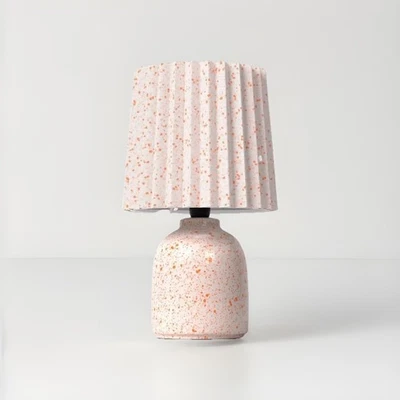 Mini Lámpara de Mesa Base Cerámica Impresa 🪔 Blanco y Naranja Foto 1 de 2