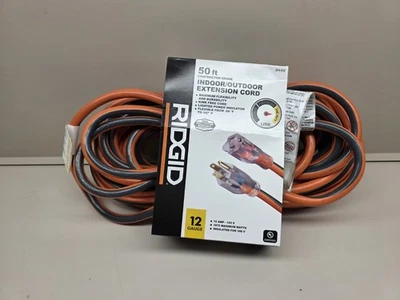 NEW RIDGID 50' 12/3 Heavy Duty Indoor/Outdoor Extension Cord with Lighted End - Image 1 of 4