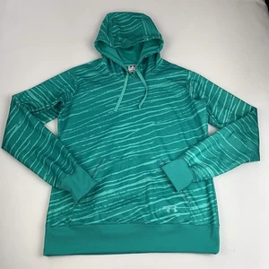 Under Armour Hooded Sweatshirt Woman Small Green Striped Hoodie Kangaroo Pocket - Picture 1 of 5