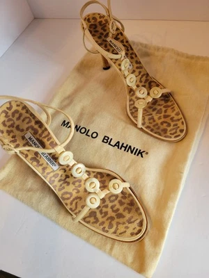 Manolo Blahnik NWOB Ivory Leather Strappy Open Stiletto Heel Sz 39/US 8 8.5  - Image 1 of 4