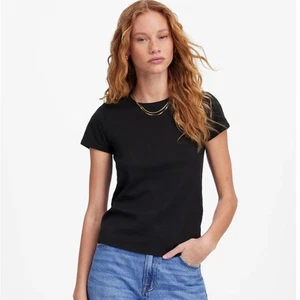 Madewell Essential Slim Tee WMNS L Black Lightweight Cotton Stretch Short Sleeve - Picture 1 of 7