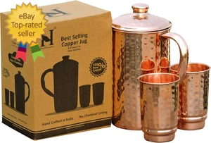 - Jarra de agua martillada de cobre puro con 2 vasos de cobre martillado | Jarra de cobre - Imagen 1 de 12