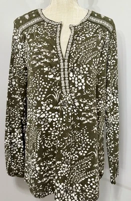 Camisa túnica Lucky Brand 1X verde blanca cachemira boho manga larga botones top nueva con etiquetas Foto 1 de 3