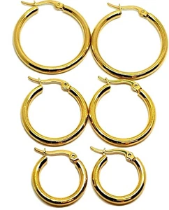 Gold Filled Hoop Hinged Hoops Sleeper Earrings 3mm Thick Steel 20mm 25mm 30mm - Picture 1 of 5