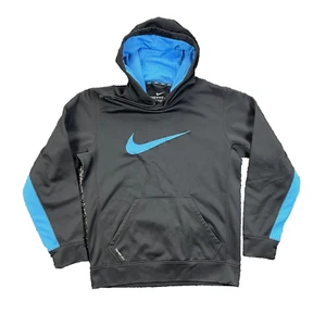 NIKE Mens HOODIE Large THERMA-FIT Black/Blue PULLOVER Fleece NWT New ~ FREE SHIP - Picture 1 of 10