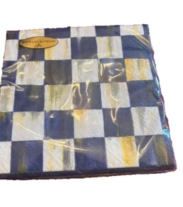 Mackenzie Childs ROYAL CHECK BLUE Paper Cocktail Napkins 20 pack Decoupage NEW - Picture 1 of 6