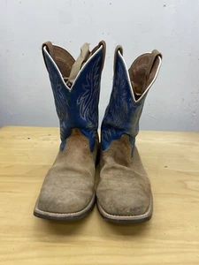 Ariat Cowboy Boots Mens 12 D Sport Tan Blue Leather Square Toe 10018689 - Picture 1 of 11