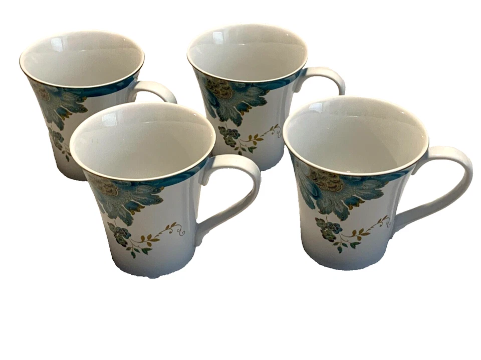 222 Fifth Eliza Teal Mug SET OF 4 Floral Peacock - Image 1 of 4