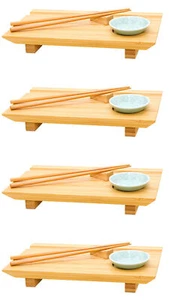 4x Japanisches Sushi Brett - 27x16x4 Bambus Platten Set - Teller mit Schälchen - Bild 1 von 9