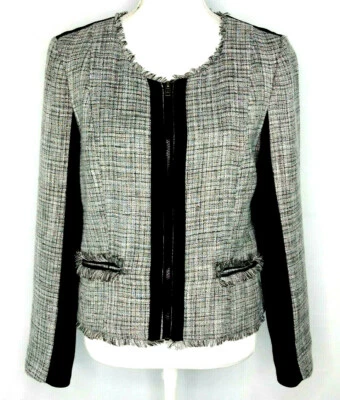 Elle женская куртка блейзер размер M карьера работа полный молнии серый черный металлик нить - Изображение 1 из 4