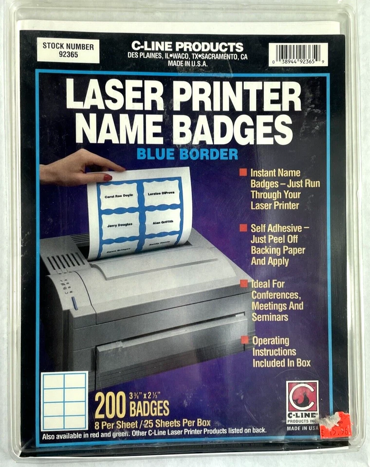 200 C-Line Pressure Sensitive Inkjet/Laser Printer Name Badges, Blue Border - Image 1 of 4