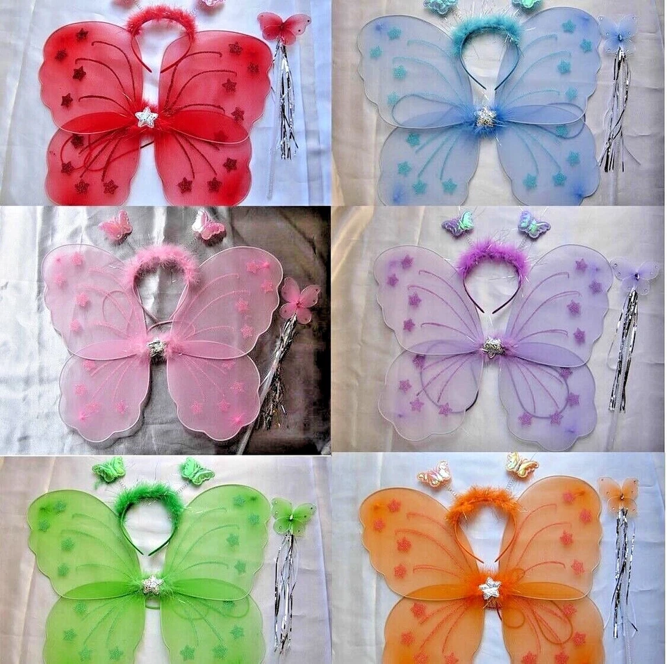 Large Butterfly Fairy Wings Wand Headband Fancy Dress Hen  Party Girl Book Day - Image 1 of 1