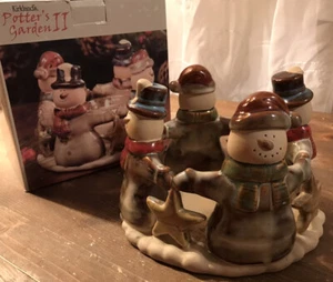 Vintage Kirkland's Potter's Garden II Kerzenhalter Kreis der Schneemänner Urlaub - Bild 1 von 8