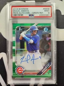 Bowman Cromo 2019 Miguel Amaya 1° Rifrattore Auto Verde 75/99 PSA 9 CUBS - Foto 1 di 2