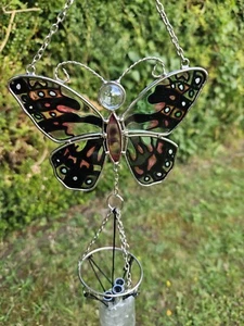 Butterfly Metal & Glass Hanging Sun Catcher / Wind Chime Home Garden Decorations - Picture 1 of 4