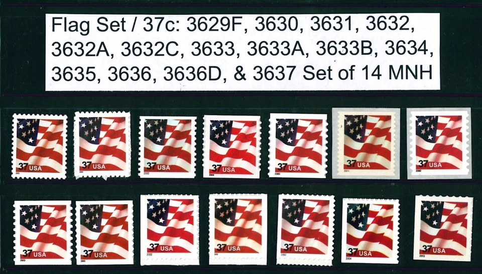 US Scott # 3629F, 3630 - 3637 .37c Flag Set of 14 MNH    - Image 1 of 1