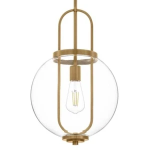 Hampton Bay Nelwyn 1-Light Vintage Brass Pendant with Clear Glass Globe Shade - Picture 1 of 4