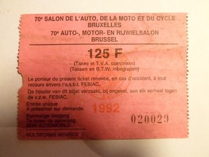 70th Motor, Motorcycle & Cycle Show - Brussels - 1992 - Ticket 
