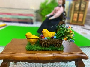 Doll Easter Chickens Cart Holiday Decor Dollhouse Miniature Scale 1:12 Handmade - Picture 1 of 12
