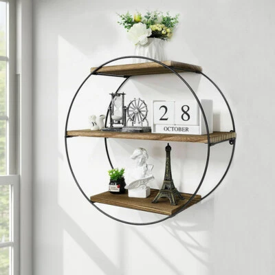 20" Multi Teir Industrial Round Floating Shelf Circle Wall Shelf Hanging Display - Image 1 of 4