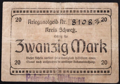 Schwetz / Świecie 1918 XX-RARO 20 marcos Grossnotgeld alemán Notgeld Polonia Foto 1 de 2