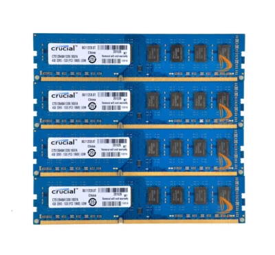 Desktop RAM Crucial 16GB 4X 4GB 2Rx8 PC3-10600U DDR3 1333Mhz DIMM 240Pin Memory - Image 1 of 4