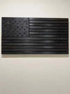 New Black Painted American Wooden Flag Made Of Solid Natural Best Patriotic Gift - Picture 1 of 5