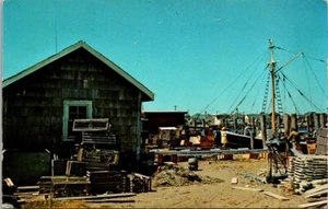 Postcard New England Lobster Traps and Fishing Dragger GAF Vintage Sea Shack - Picture 1 of 2