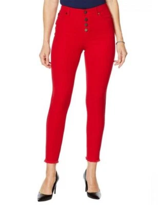 Jean Tango Rojo 8 Nuevo América Lema Fearless Botón Frontal Elastizado Dobladillo Crudo Foto 1 de 4