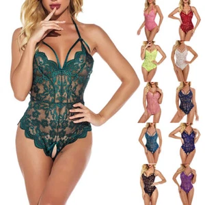 Women Lingerie Nightwear Lace Crotchless Babydoll Underwear Bodysuit Lingerie - Picture 1 of 17