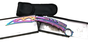 rainbow Practice Knife Balisong Butterfly Tactical Combat Trainer + soft sheath - Picture 1 of 8