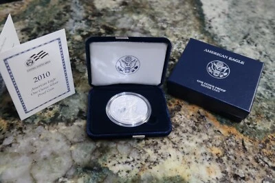 Moneda de prueba de plata de una onza American Eagle 2010 W con caja y certificado de autenticidad OGP Foto 1 de 4