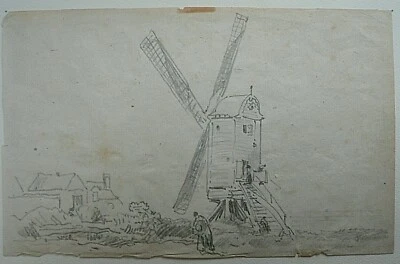 DESSIN ANCIEN XIXème - JULES NOÊL - DESSIN AU CRAYON LE MOULIN A VENT - 21 X13 c - Photo 1/3