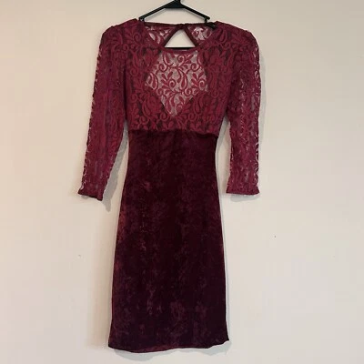 Fredericks Of Hollywood Bodycon Dress Red Sz S Lace Crushed Velvet Goth - Image 1 of 4