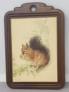 Vintage Stephanie Harney Squirrel Art On Wooden Plaque - Picture 1 of 9