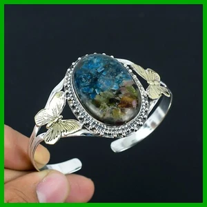 925 Sterling Silver Natural Copper Watermelon Tourmaline Boho New Bangle Jewelry - Picture 1 of 6