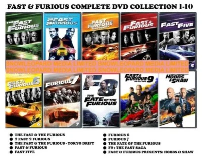 FAST AND FURIOUS 1-10 FILM MOVIE COLLECTION DVD PART 1 2 3 456 7 8 9 SHAW HOBBS - Image 1 of 4
