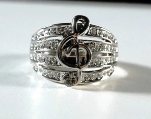 Vintage ring Rhodium-Finish, G-Schlüssel, Kristalle - Bild 1 von 3