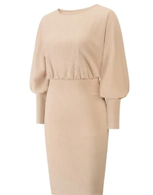 Vestido lápiz Chic Me manga larga, color crema. Figura favorecedora. Talla M Foto 1 de 4