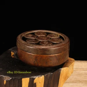 Chinese Antique Bronze Hexapetalous Flower Fragrant Box Incense Burner Statue - Picture 1 of 5