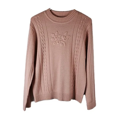 Vintage Haband Sweater Womens Medium Pink Cable Knit Ribbed Embellished EUC  - Image 1 of 4