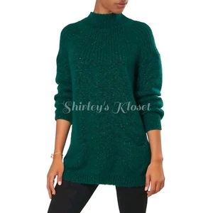 Vintage PAUL Et Duffier Mohair Strick grün Tunika Pullover mit Stehkragen und Taschen LARGE  - Bild 1 von 15